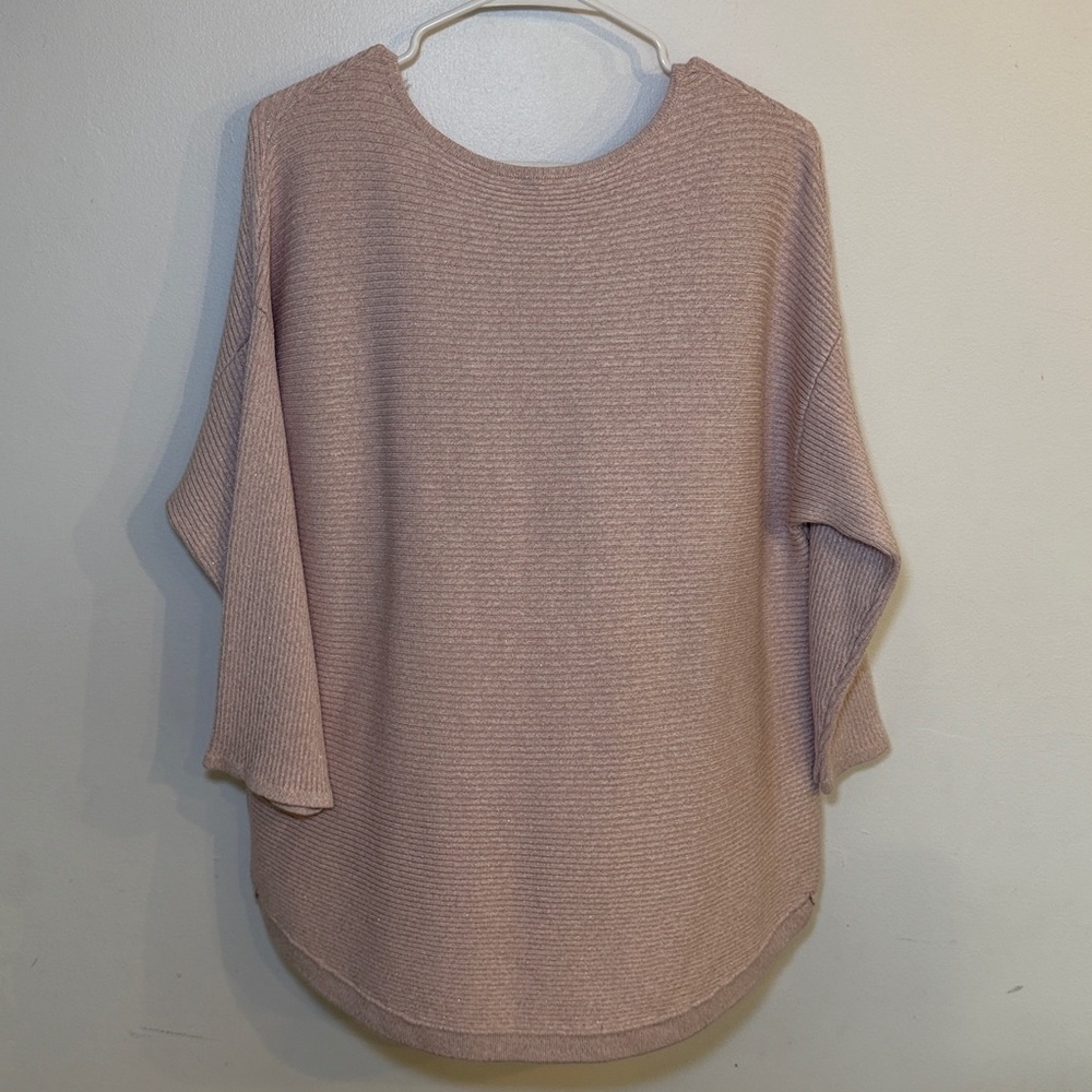 Chicos Pink Ribbed Gold Metallic Shimmer Pullover Sweater Size 3 (16/XL) - Picture 2 of 5